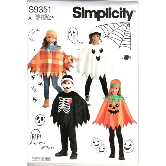 Simplicity S9351 Unisex Childrens S to L Poncho Costumes Uncut Sewing Pattern - Picture 1 of 2